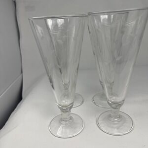 Libbey Windswept Pilsner Glasses Etched Vintage Set of 4 Clear Barware